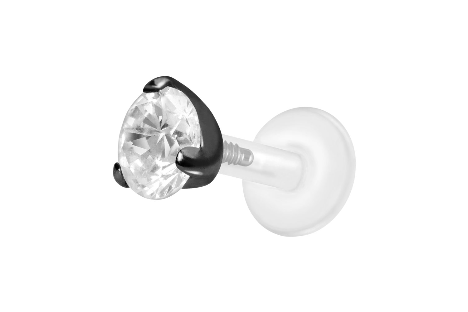 PTFE Labret Piercing mit Innengewinde + Titan-Aufsatz EINGEFASSTER KRISTALL